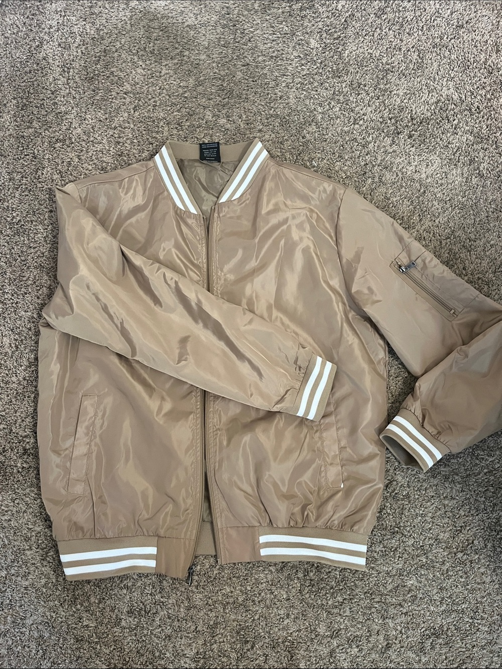 Original Deluxe Tan Bomber Jacket with White Striped Rib